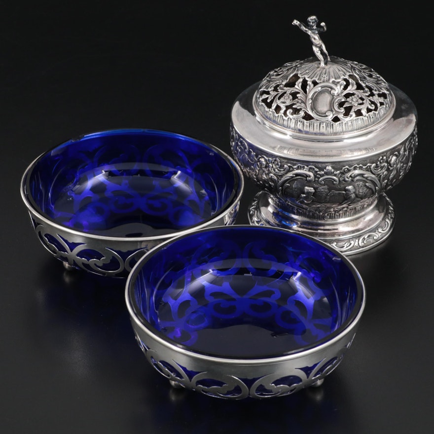 George A. Henckel & Co. Sterling Silver and Glass Bowls and German Sterling Bowl