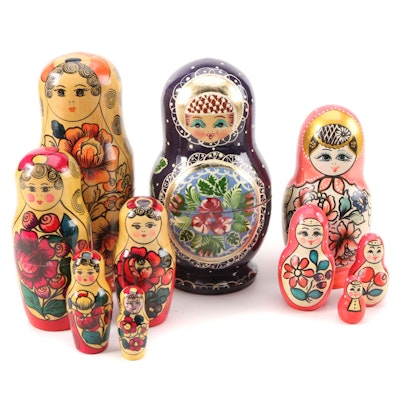 Russian Hand-Painted Wooden Matryoshka Dolls