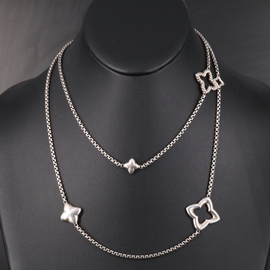 David Yurman Sterling Quatrefoil Box Chain Necklace