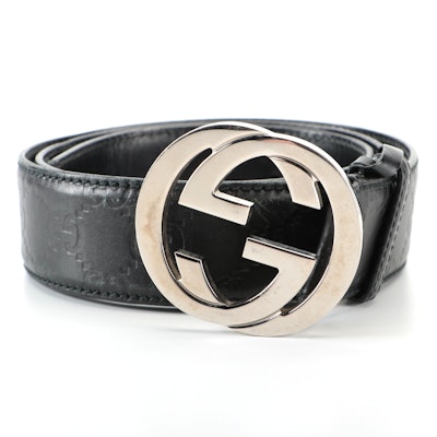 Gucci Signature Interlocking GG Belt in Black Guccissima Leather