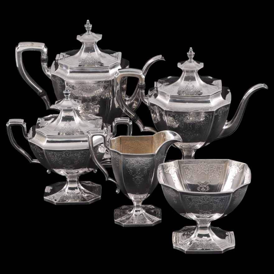 Reed & Barton "Jacobean" Sterling Silver Engraved Coffee and Tea Service