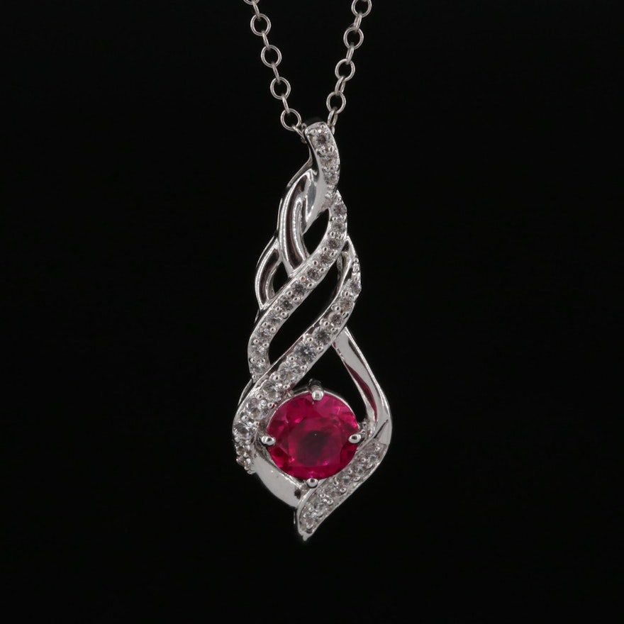 Sterling Ruby and Sapphire Pendant Necklace