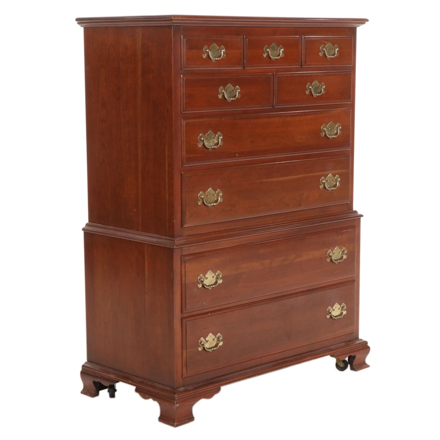Ethan Allen Colonial Style Walnut Highboy Chest of Drawers, Late 20th Century