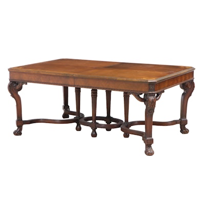 Baroque Style Walnut, Burl Walnut and Marquetry Dining Table