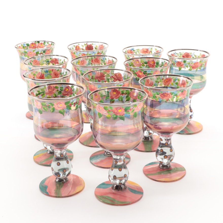 MacKenzie-Childs "Circus" Hand-Painted Glass Water Goblets