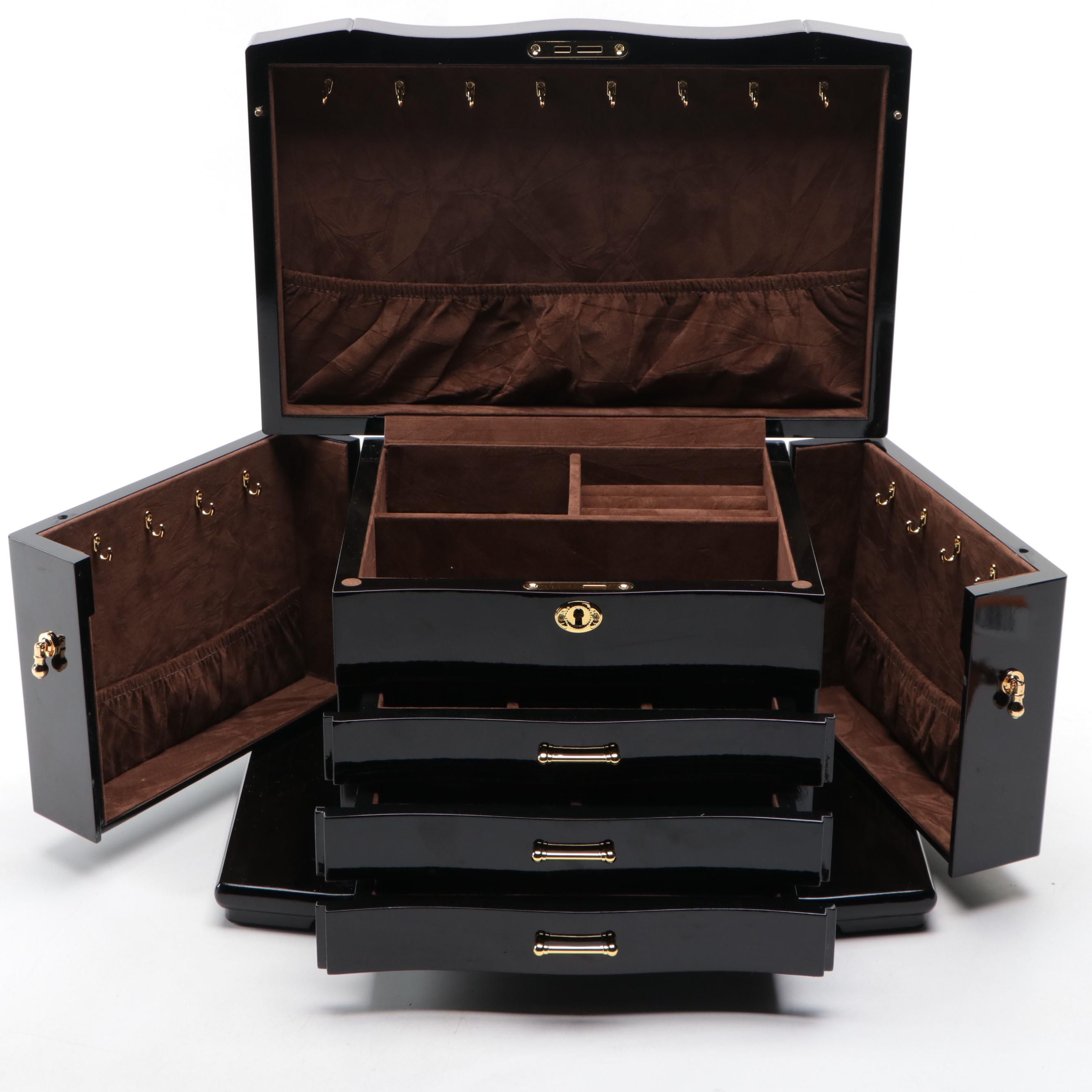 Luxury Giftware by Jere High Gloss Locking Wooden ThreeDrawer Jewelry