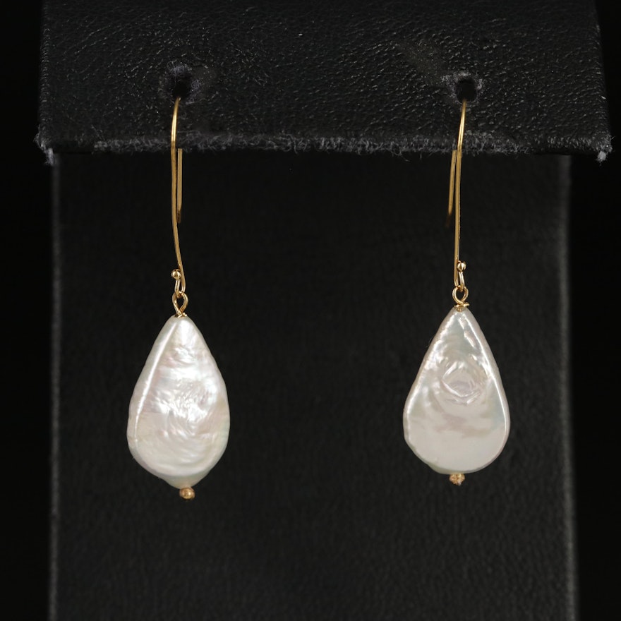 14K 16.00 mm Pear Coin Pearl Earrings