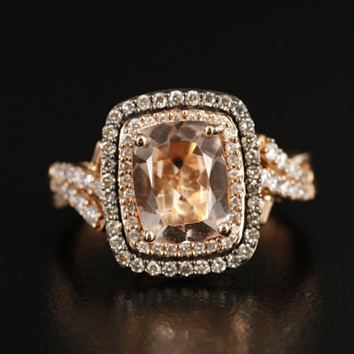 14K Rose Gold Morganite and Diamond Ring