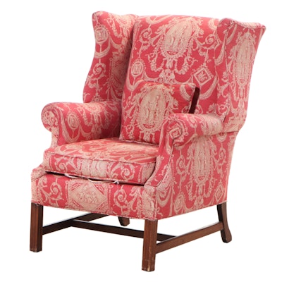 Chippendale Style Custom-Upholstered Wingback Armchair, 20th Century