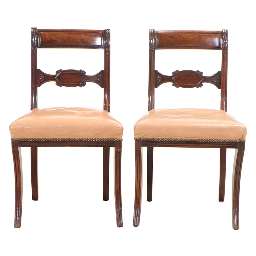 Pair of Regency Carved Mahogany Side Chairs, Early 19th Century