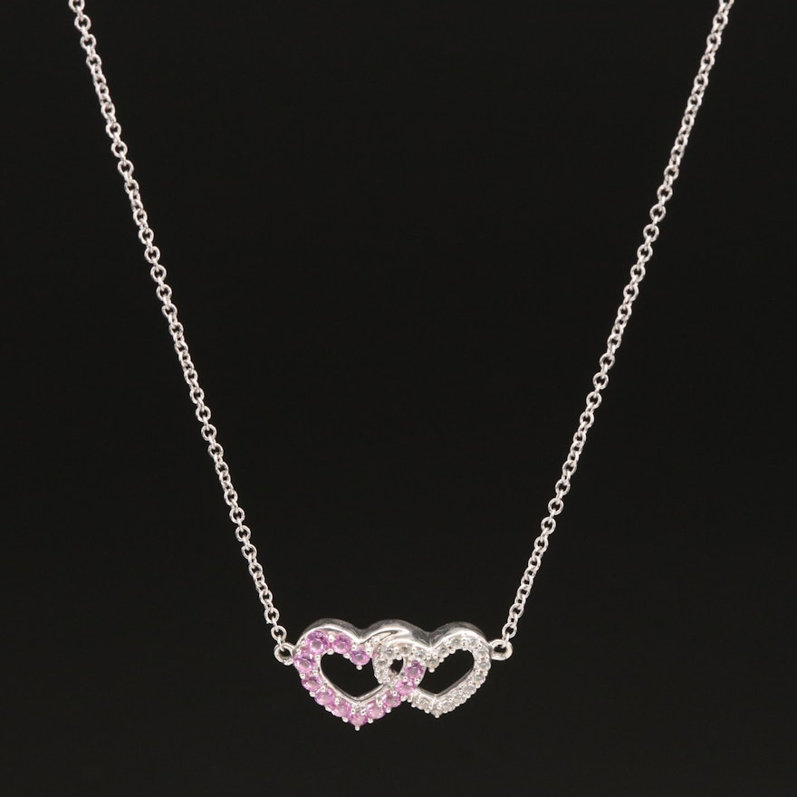 Sterling Sapphire Double Heart Necklace
