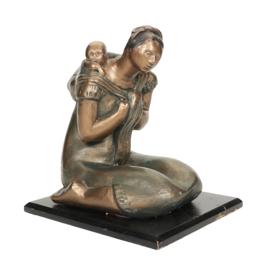 Composite Sculpture of Kneeling Mother and Child, Late 20th Century