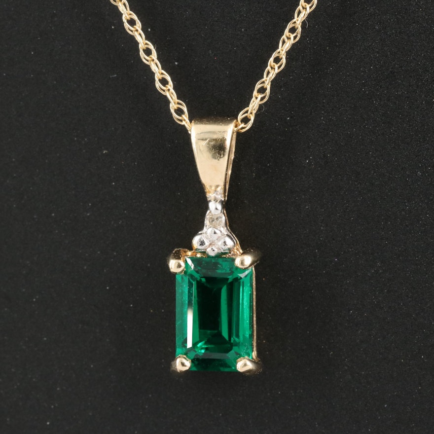 10K Emerald and Diamond Pendant Necklace