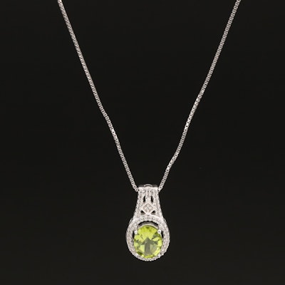 Sterling Peridot and Sapphire Halo Pendant Necklace