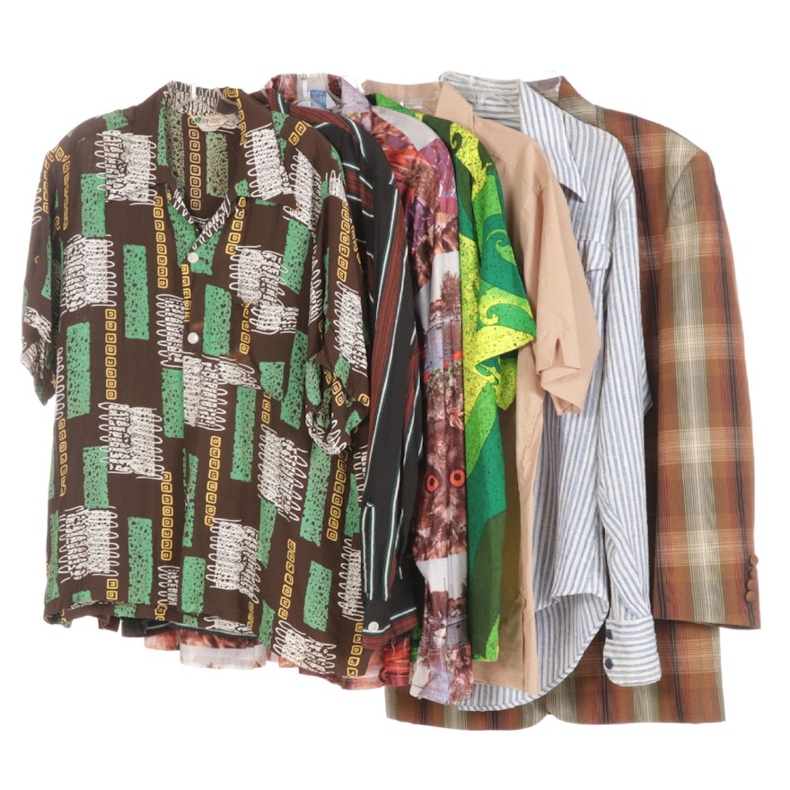 Men's Patterned Button-Up Shirts and Blazer, Mid to Late 20th Century