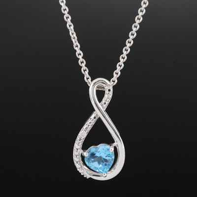 Sterling Topaz and Diamond Twist Pendant Necklace
