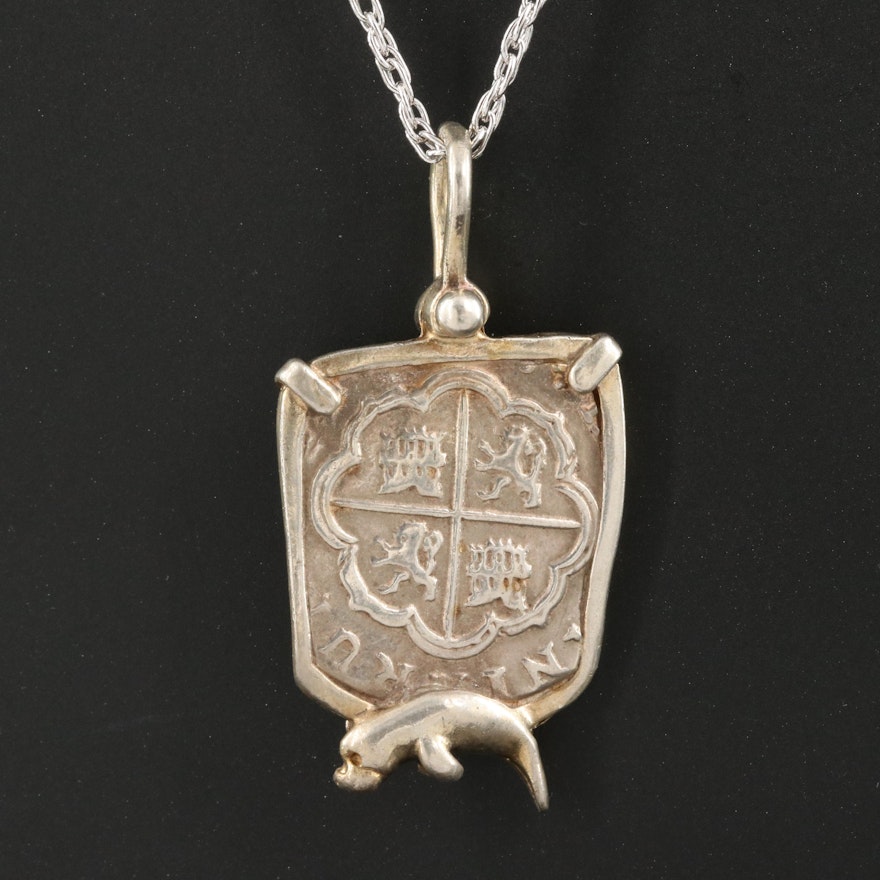 Sterling Necklace with Reproduction Coin and Manatee Detail