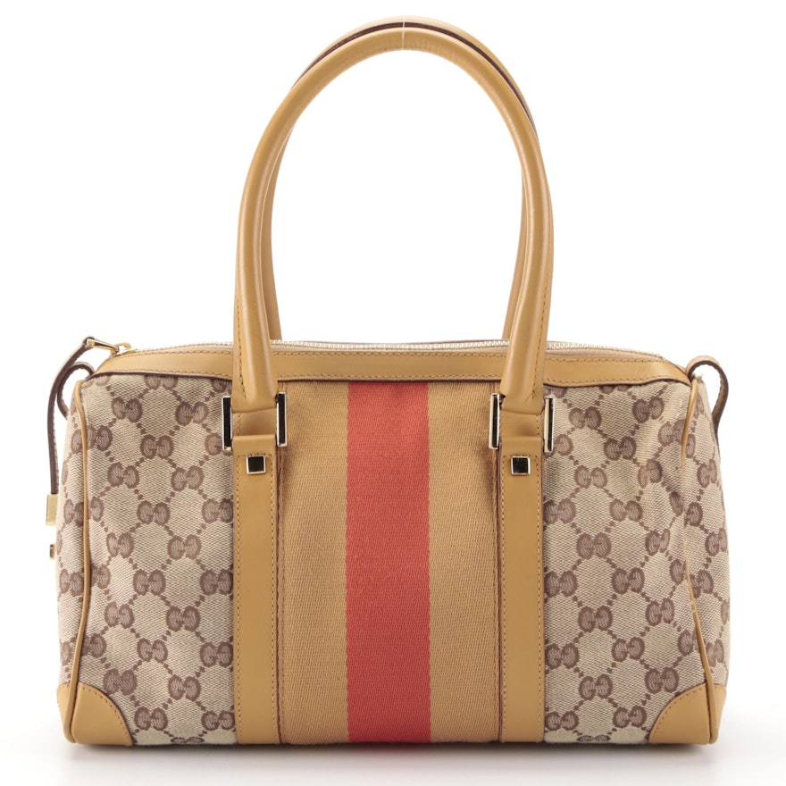 Gucci GG Canvas, Leather, and Web Stripe Handbag