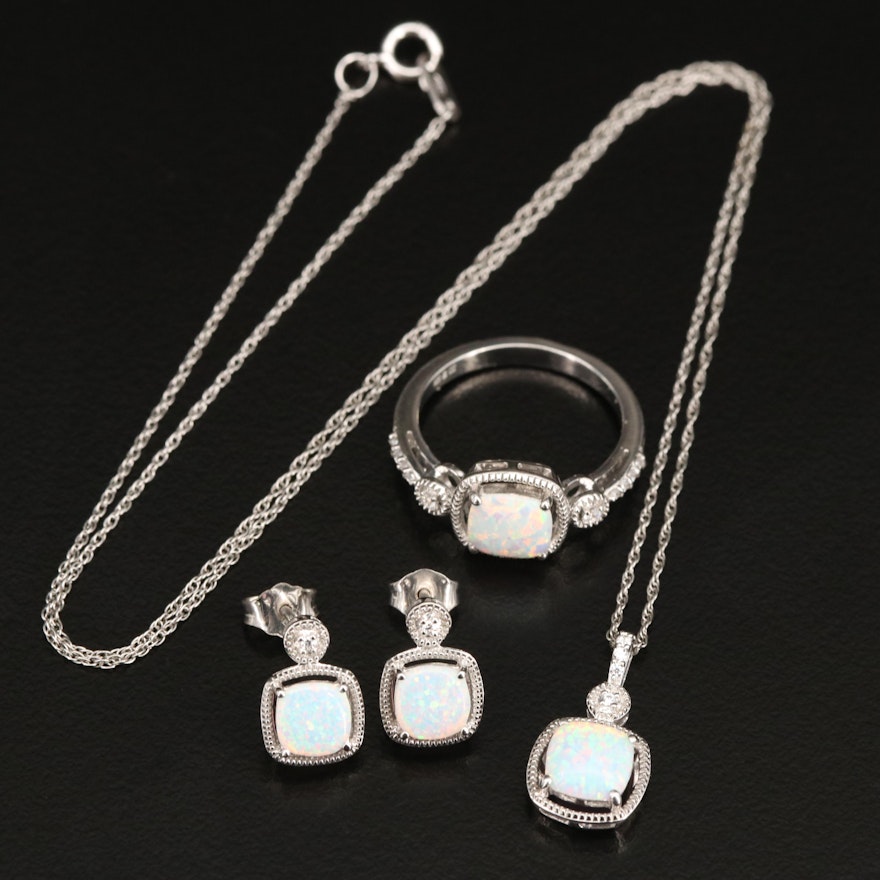 Sterling Opal and Zircon Jewelry Set