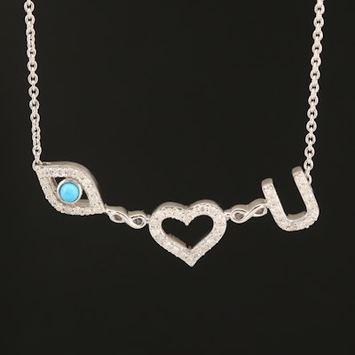 Sterling "I Love You" Turquoise and Diamond Necklace
