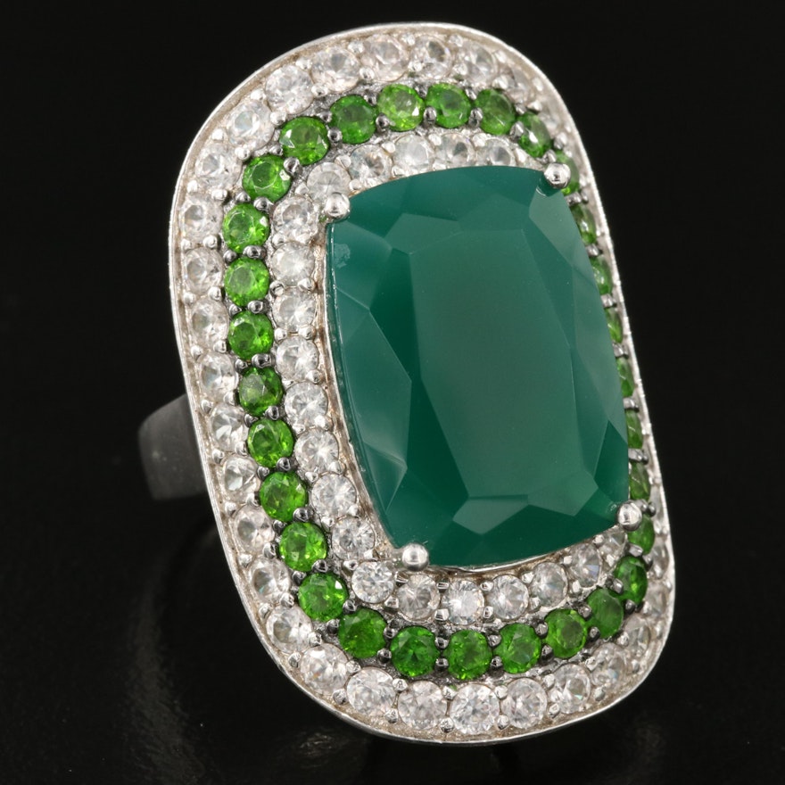 Sterling Chalcedony, Topaz and Diopside Ring