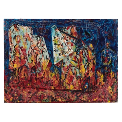 Lois Walker Mixed Media Painting "In Flames," 1991