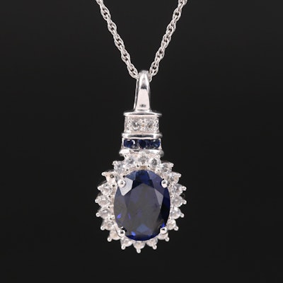 Sterling Sapphire Oval Pendant Necklace