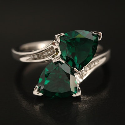 Sterling Emerald and Diamond Bypass Ring