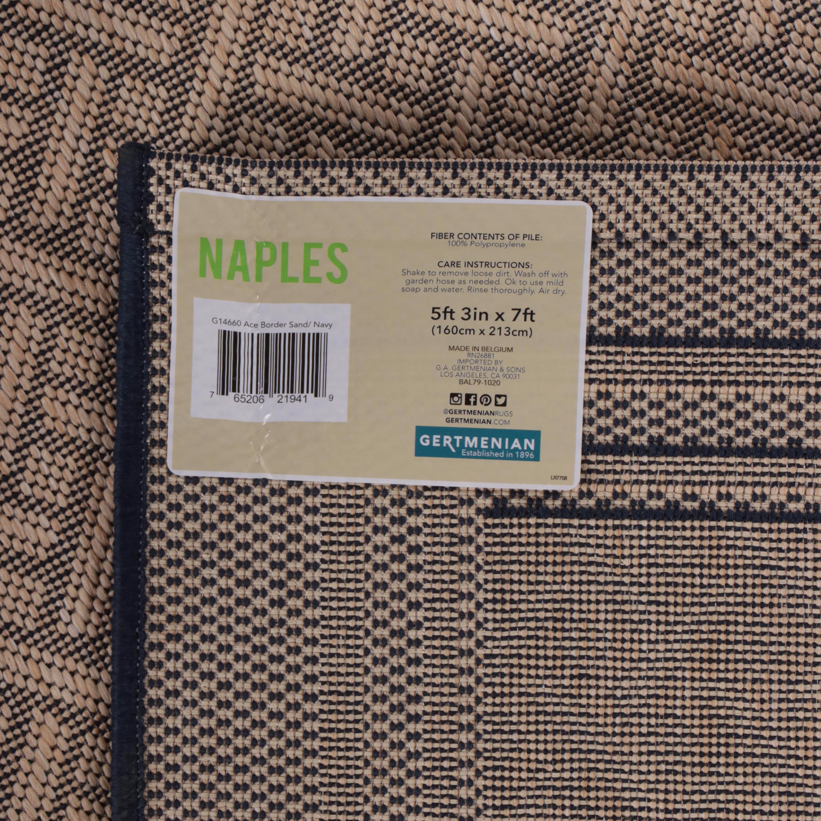 5'3 x 7' Machine Made Gertmenian "Naples" Ace Border Sand and Navy Area