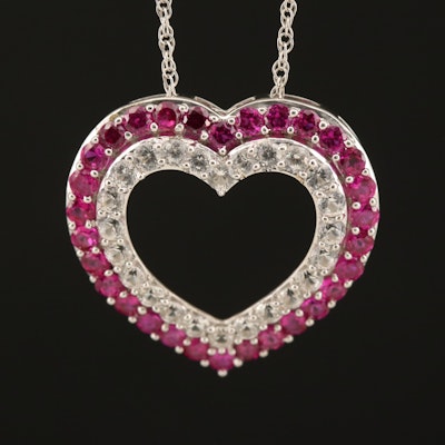 Sterling Silver Ruby and Sapphire Heart Pendant Necklace