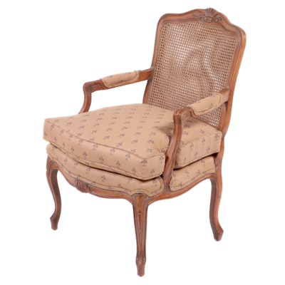Frederick Edward Louis XV Style Beech and Custom-Upholstered Fauteuil