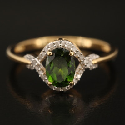 Sterling Diopside and Diamond Halo Ring