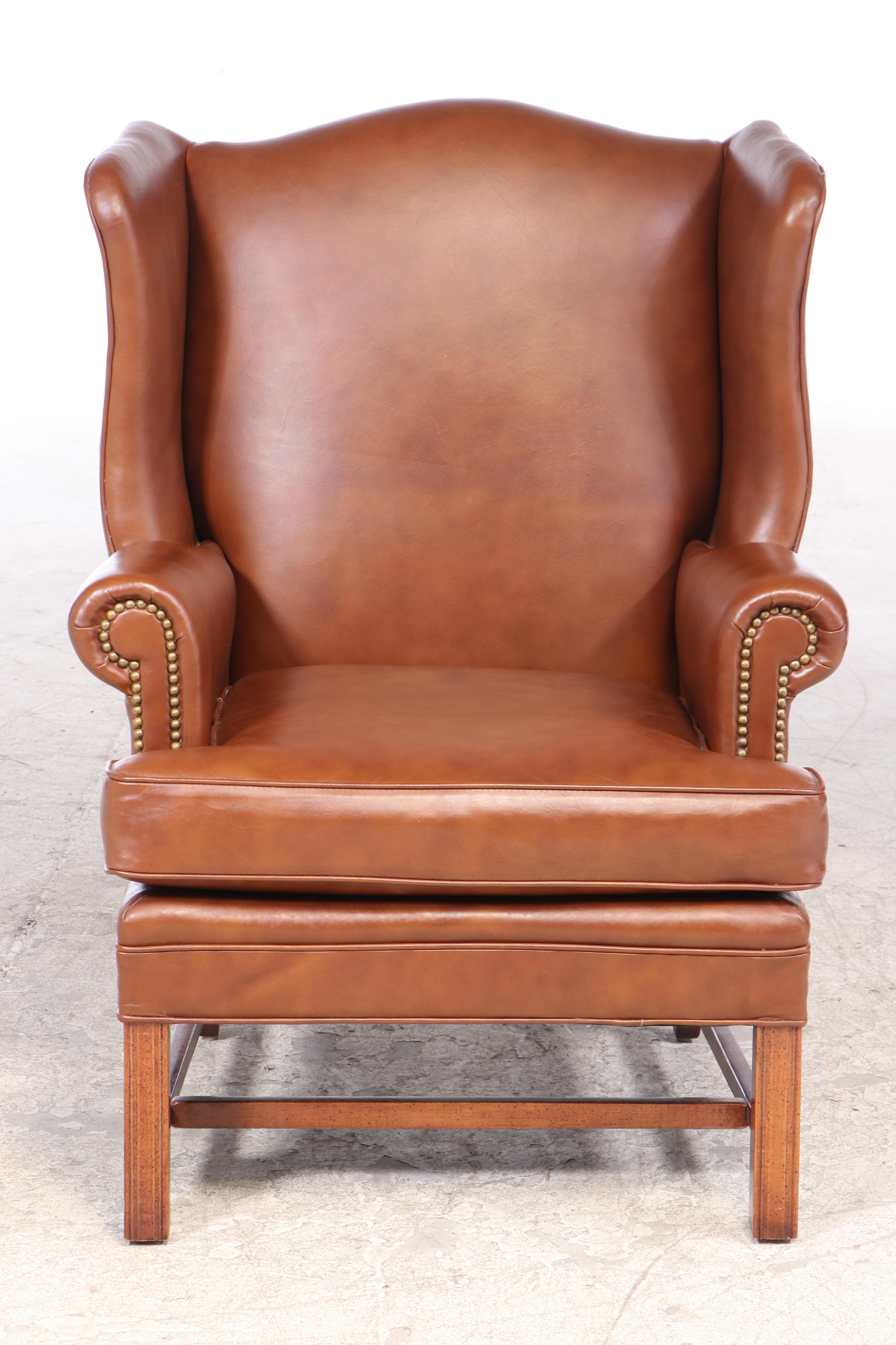 Leathercraft Inc. Chippendale Style Leather Wingback Armchair EBTH