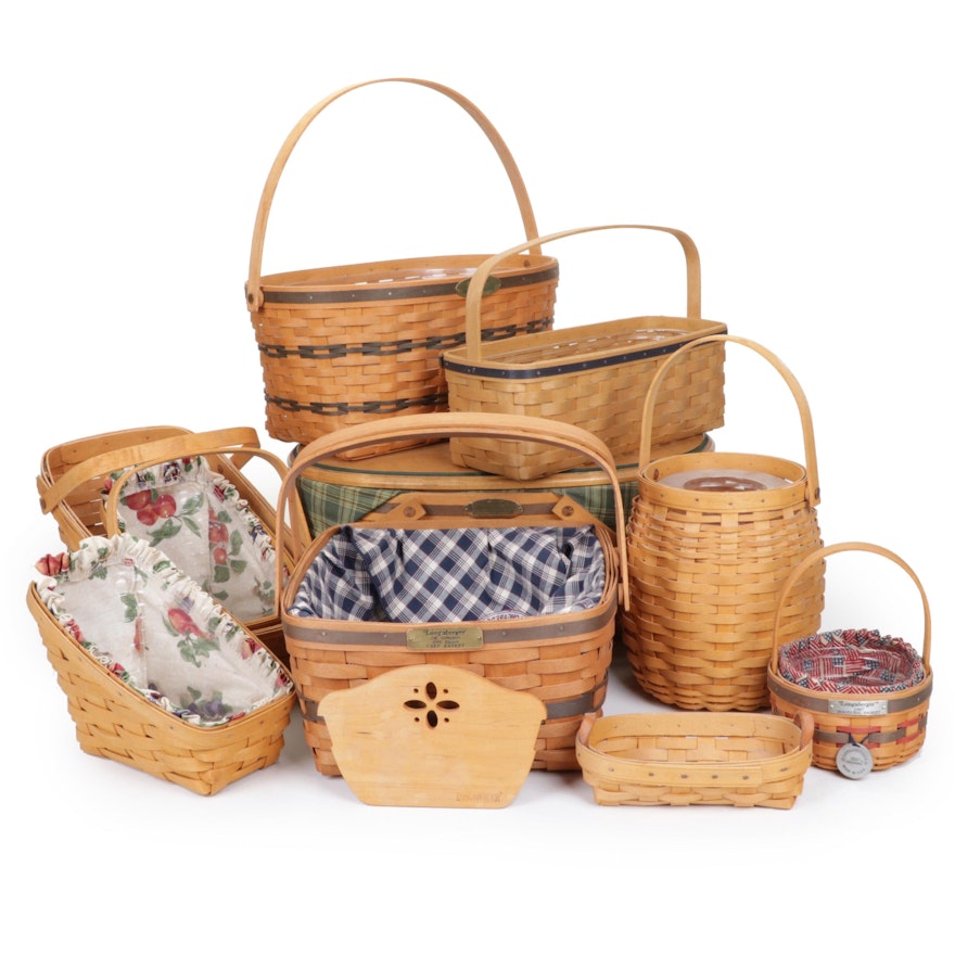 Longaberger Handwoven Wooden Baskets, Late 20th Century