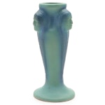 Van Briggle Ming Blue Glaze Triple Indian Head Vase, Early 20th Century