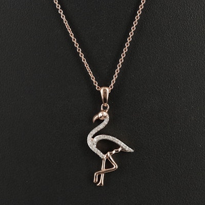 Sterling Diamond Flamingo Pendant Necklace