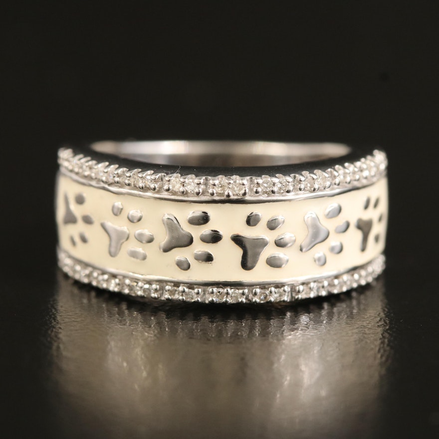 Sterling Diamond and Emerald Paw Print Band