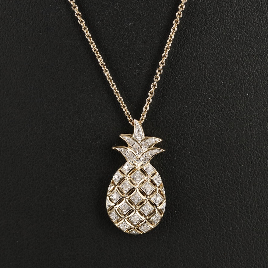 Sterling Diamond Pineapple Pendant Necklace