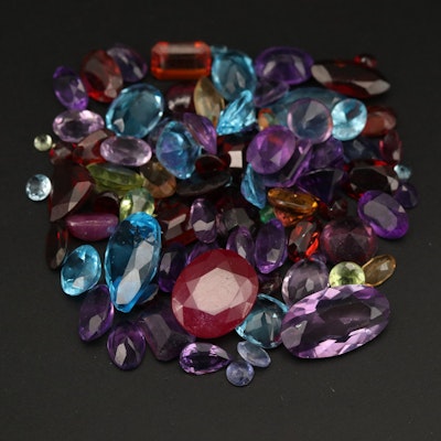 Loose Mixed Faceted Filled Corundum, Topaz and Amethyst