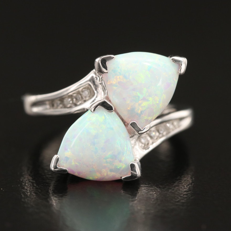 Sterling Opal and Diamond Bypass Ring