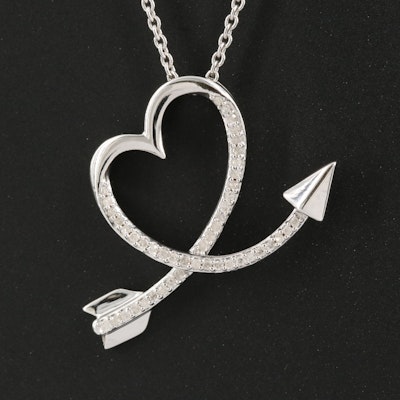 Sterling Diamond Arrow Heart Necklace