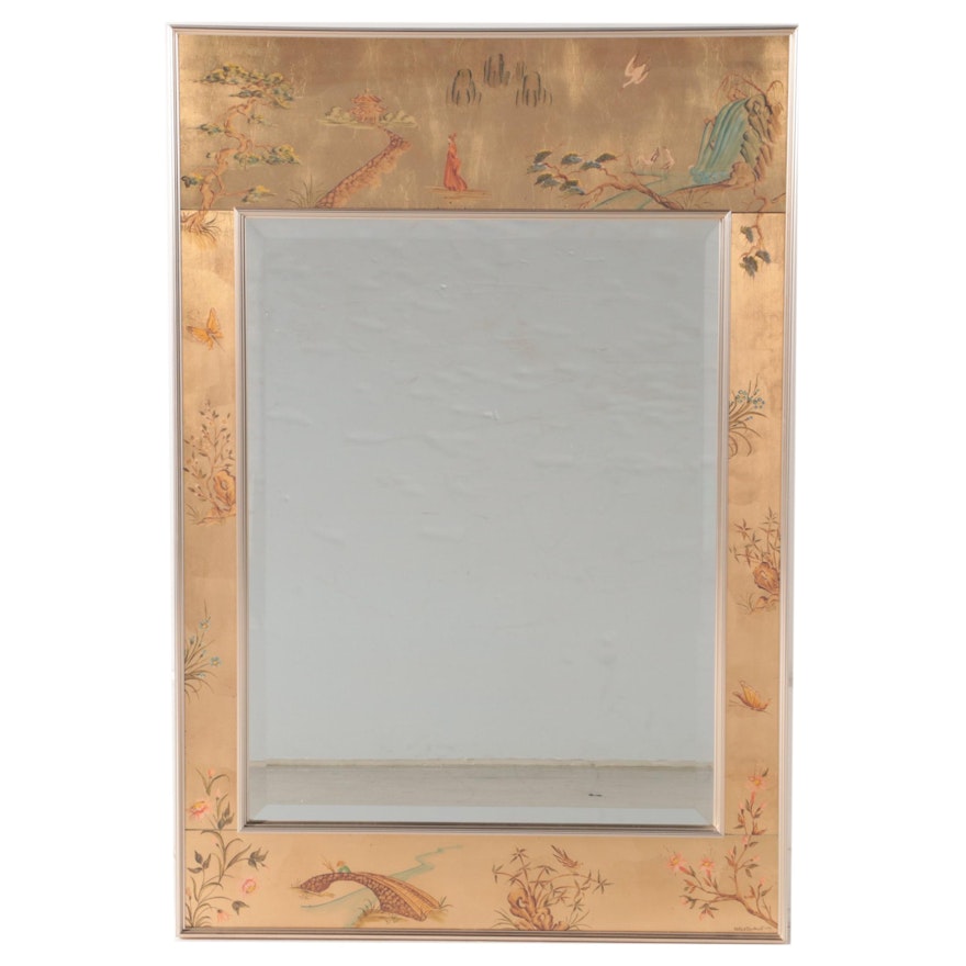LaBarge Reverse-Painted Chinoiserie Mirror, signed "Westerhof", dated 1977