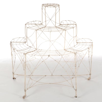 Late Victorian White-Painted Wirework Three-Tier Demilune Plant Stand
