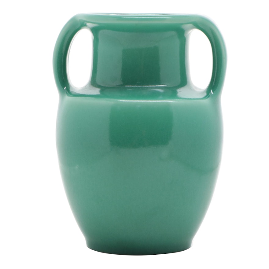 Rookwood Pottery Green Glazed Ceramic Handled Vase, 1930