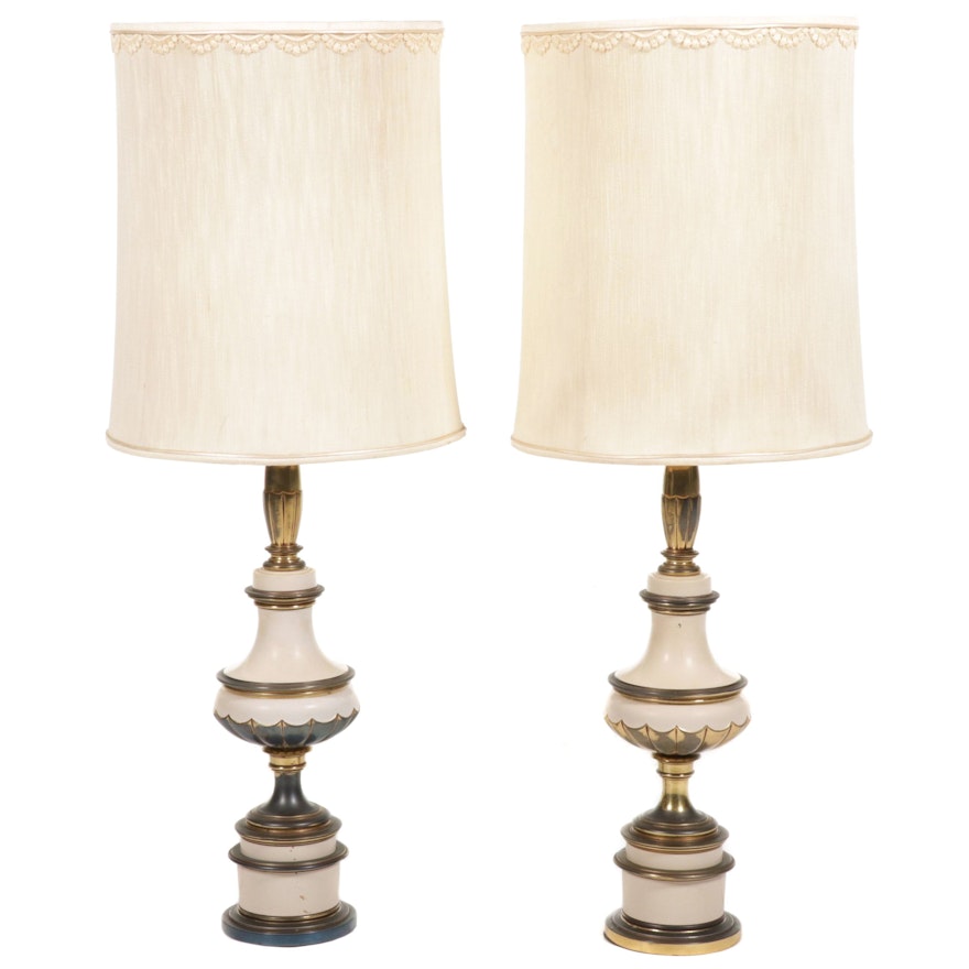 Pair of Stiffel Enameled Brass Torchiere Table Lamps, Circa 1970