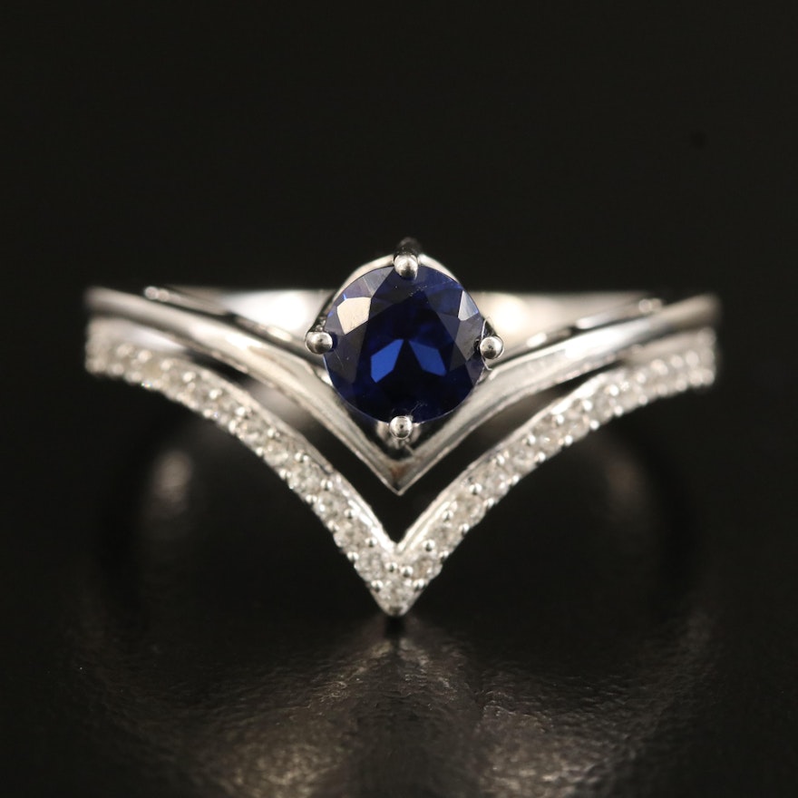 Sterling Sapphire Chevron Ring