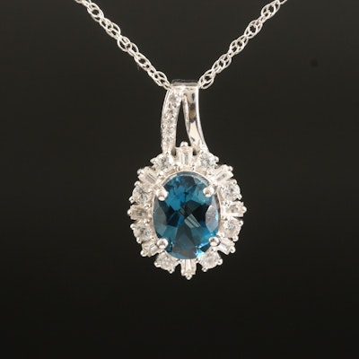 Sterling London Blue and White Topaz Pendant Necklace
