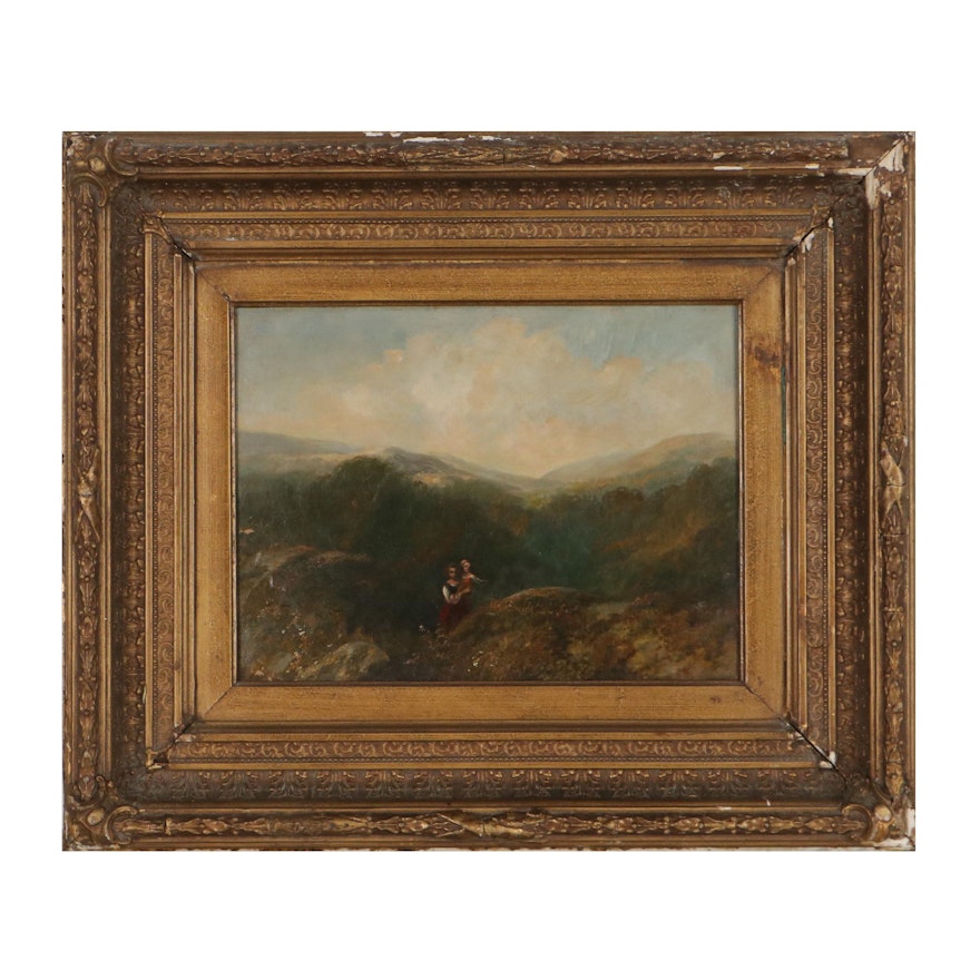 Figural Landscape Oil Painting, Circa 1885