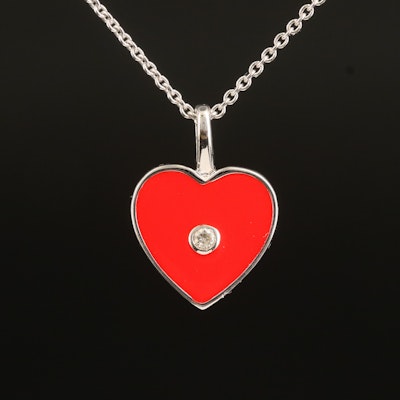 Sterling Diamond and Enamel Heart Necklace