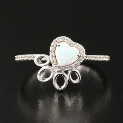 Sterling Opal and Sapphire Paw Print Ring